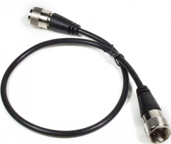 RG58-Koaxkabel, ca. 45cm lang, mit beidseitig montierten PL-Steckern.  Schwarze Ausführung mit Knickschutz.  Optimal z.B. für SWR-Meter usw.